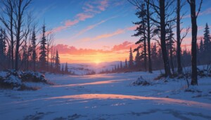 An AI art anime image of a snow-covered landscape in Japan