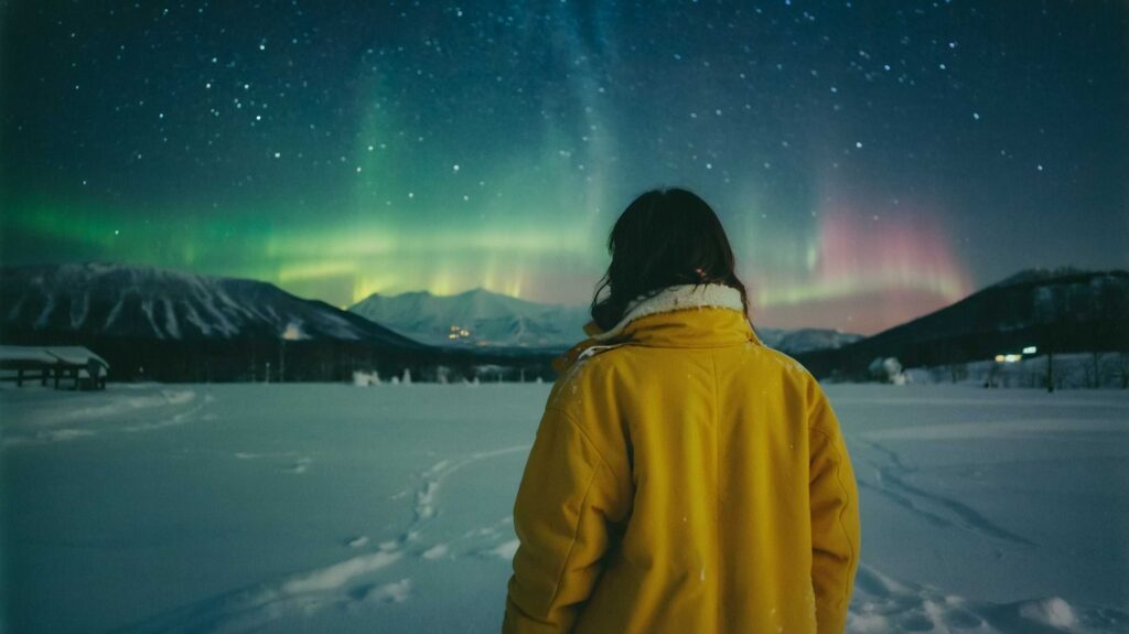 AI generated image of the northern lights in Hokkaido