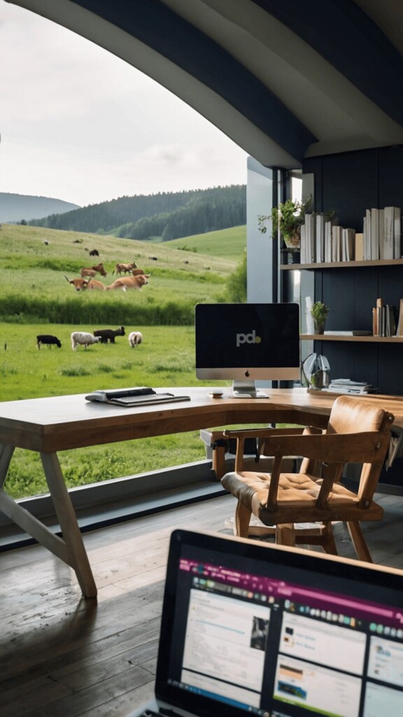 Pointdot office AI generated Leonardo, farmhouse with working from home set-up